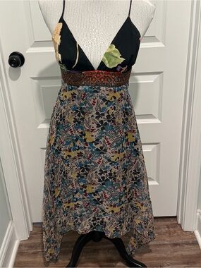 Floral Print Spaghetti Strap Dress in Black and Multicolor